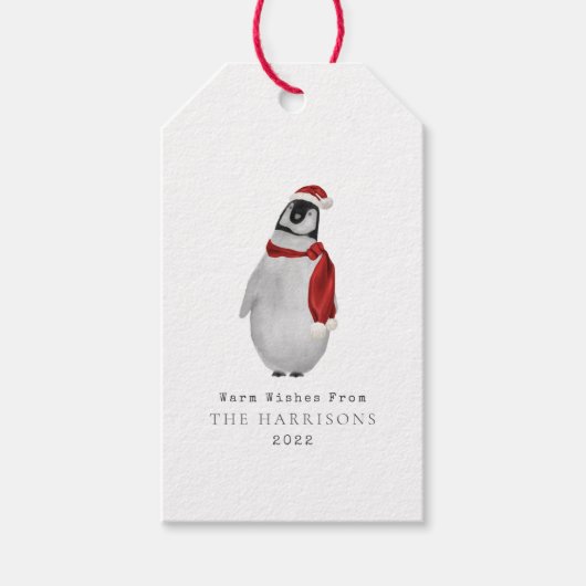Warm Wishes Baby Penguin Santa Cadeaulabel (Voorkant)