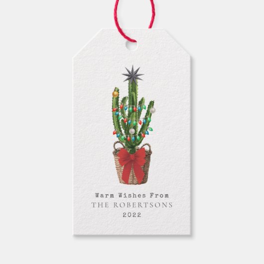 Warm Wishes Cactus Kerstmis Cadeaulabel (Voorkant)