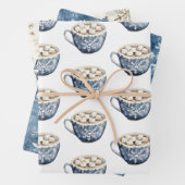 Warm Wishes Cocoa Marshmallow Snowflakes Christmas Inpakpapier Vel (In situ)