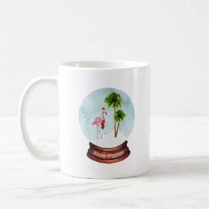 Warm Wishes Flamingo Palm Trees Snow Wereldbol Koffiemok
