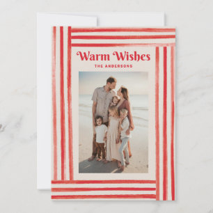 Warm Wishes Foto Kerst. Rode Waterverf Streep Feestdagenkaart