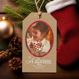 Warm Wishes Foto Kraft & Tartan Rood ID589 Cadeaulabel