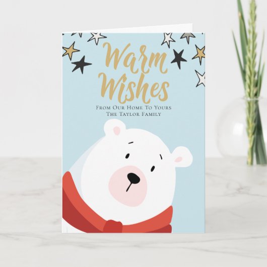 Warm Wishes Gepersonaliseerd Polar Beer Kerstmis Feestdagen Kaart (Voorkant)