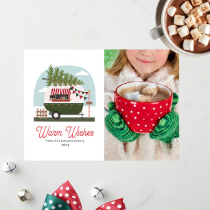 Warm Wishes Hot Cocoa Camper Kerstfoto Kaart
