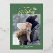 Warm Wishes Modern Calligraphy Green Gold Folie Feestdagenkaart (Voorkant)