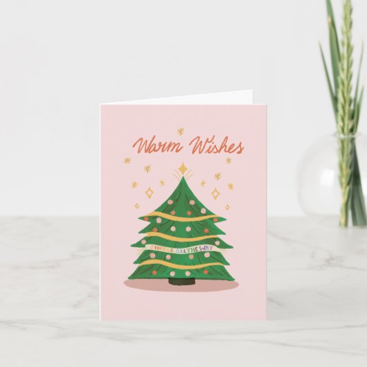 Warm Wishes Pastel Roze Retro Kerstboom Feestdagen Kaart (Voorkant)