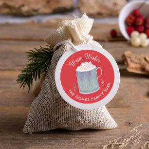 Warm Wishes Pepermunt Hot Cacao Mok Vakantie Ronde Sticker