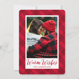 Warm Wishes Plaid Holiday Photo Card Feestdagenkaart