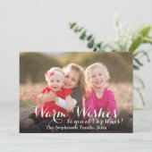 Warm Wishes Script Kerstmis Fotokaart Feestdagenkaart (Staand voorkant)