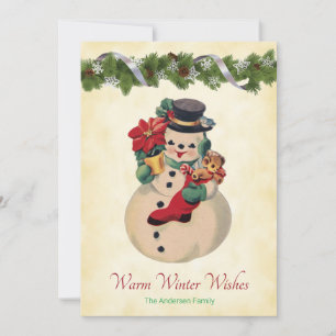 Warm Wishes - Snowman Flat Holiday Card Feestdagenkaart