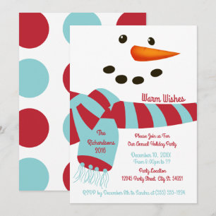 Warm Wishes, Snowman Holiday Party Invitations Kaart