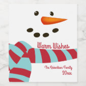 Warm Wishes, Snowman Holiday Wijn Etiket (Enkel label)