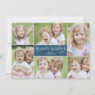 Warm Wishes Swirl Kerst Foto Kaart - Navy