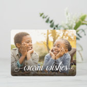 Warm Wishes White Calligraphy | Vakantieknopkaart Feestdagenkaart (Staand voorkant)