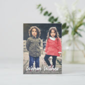 Warm Wishes White Script Vertical Holiday Photo Briefkaart (Staand voorkant)