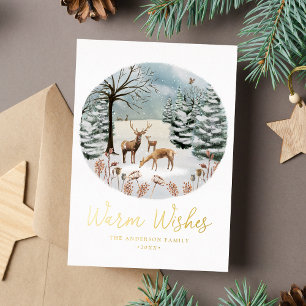Warm Wishes Woodland Deer Winter Scene Niet-Foto Folie Feestdagenkaart