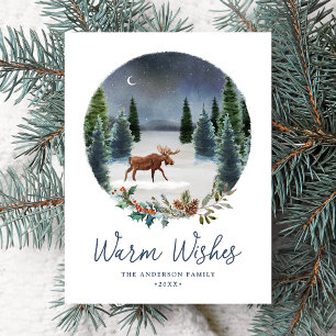 Warm Wishes Woodland Eland Winterlandschap Niet-fo Feestdagenkaart
