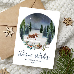 Warm Wishes Woodland Moose Winter Scene Non-Photo Feestdagenkaart
