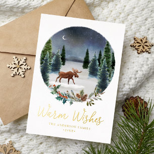 Warm Wishes Woodland Moose Winter Scene Non-Photo Folie Feestdagenkaart