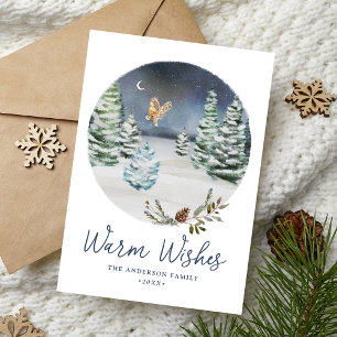 Warm Wishes Woodland Owl Winter Scene Non-Photo Feestdagenkaart