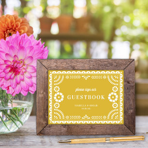 Warm Yellow Papel Picado Weddenschap Poster