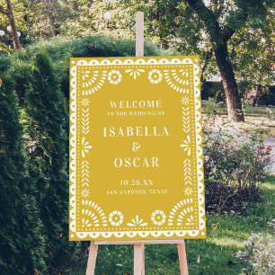 Warm Yellow Papel Picado Weddenschap Welkomstteken Poster