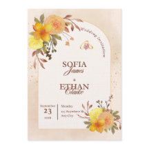 Warm Yellow & Peach Floral Wedding Invitation