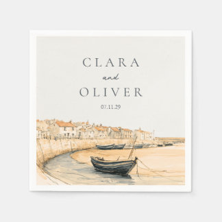 Warm Zand Leisteenblauw Cornwall Haven Bruiloft Servet