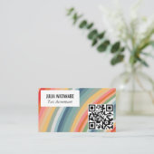 Warme aardse regenboog minimalistische strepen QR- Visitekaartje (Staand voorkant)