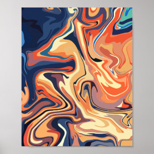 Warme Abstracte Swirl met Sinaasappel en Navy Hues Poster