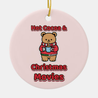 Warme Cacao en Kerstfilms Knuffel Beer Keramisch Ornament