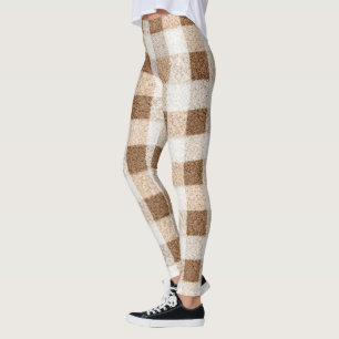 Warme Cacaocreme Bruine Gekruiste Strepen Leggings