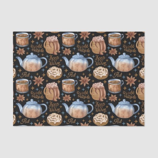 Warme chocolade en kaneelstallen tissuepapier (Voorkant)