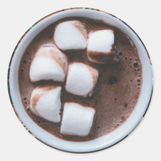 Warme chocolade en marshmallows ronde sticker (Voorkant)