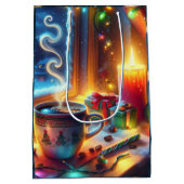 Warme chocolade in een kerstvenster medium cadeauzakje (Achterkant)