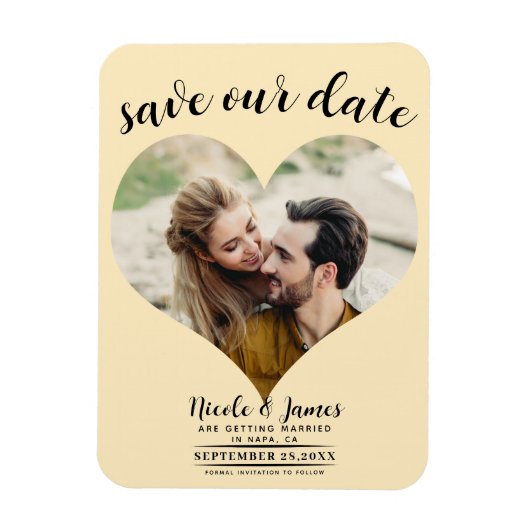Warme Custard Hart Foto Bruiloft Save the Date Magneet (Verticaal)