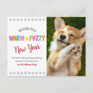 Warme en Fuzzy Huisdier Nieuwjaar Foto Schattigee Feestdagenkaart