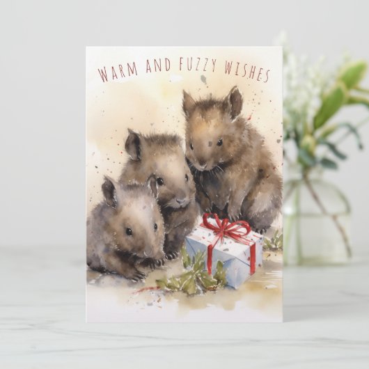 Warme en Fuzzy Wishes Wombat Kerst Kaart (Staand voorkant)