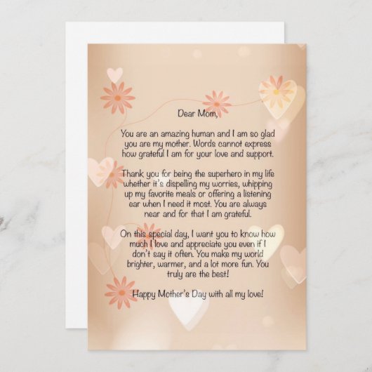 Warme en zachte Moederdagbrief Feestdagenkaart (Voorkant / Achterkant)