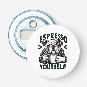 Warme Espresso Bulldog - Knus Koffie Button Flesopener