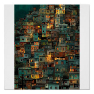Warme favela-heuvelhelling bij schemering, gezelli perfect poster
