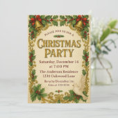 Warme & feestelijke vintage kerstfeest uitnodiging (Staand voorkant)