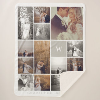 Warme Grijze Moderne Monogram Minimalistische Foto Sherpa Deken