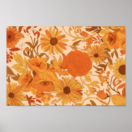 Warme herfstbloem met gele en Oranje bloesems Poster