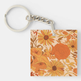 Warme herfstbloem met gele en Oranje bloesems Sleutelhanger