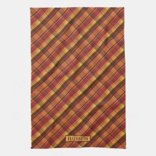 Warme herfsttinten herfst ruitpatroon & naam theedoek