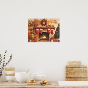 Warme kerst haard scène poster