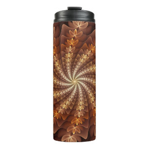 Warme kleuren, Trippy Modern Fractal Art Patroon Thermosbeker