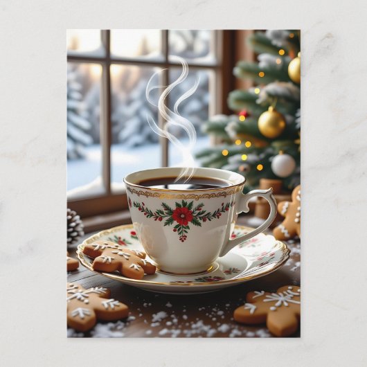 Warme koffie en peperkoekkoekjes Kerstmis Briefkaart (Voorkant)