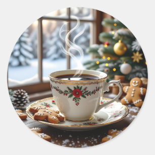 Warme koffie en peperkoekkoekjes Kerstmis Ronde Sticker